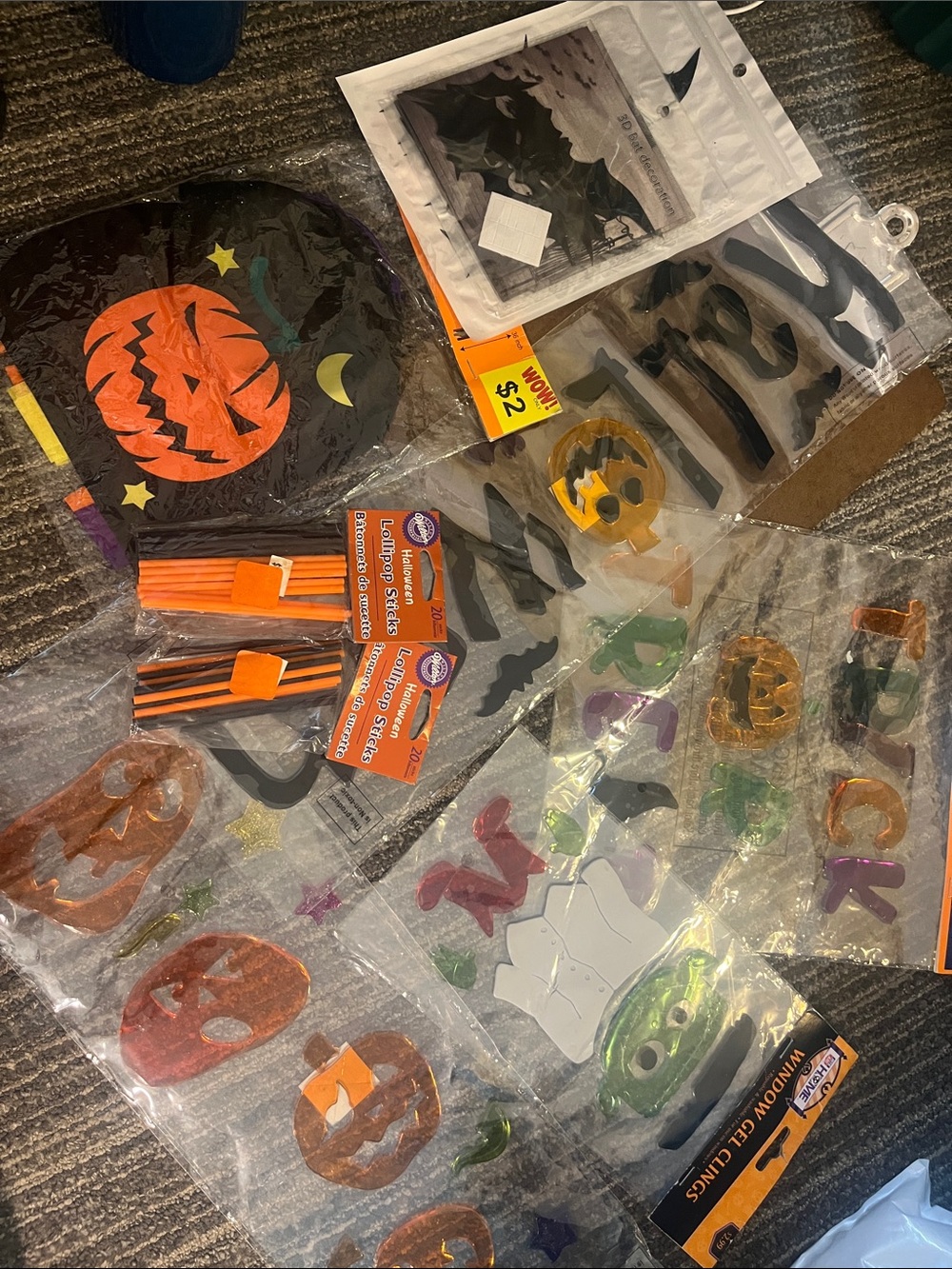 Festive Halloween Pumpkin Decor Pack - Orange & Black window clings etc 459